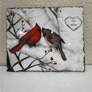 Cardinal Bird Couple Slate Stone Plaque Winter Love Wall Decor Rustic Cardinal